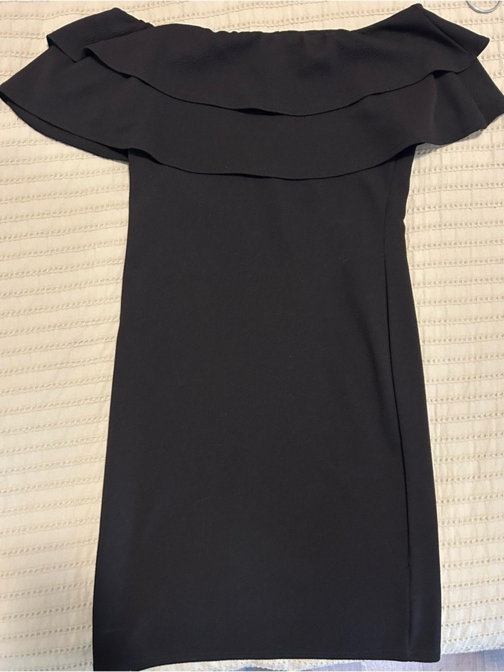 Off-Shoulder Black Ruffle Bodycon Dress